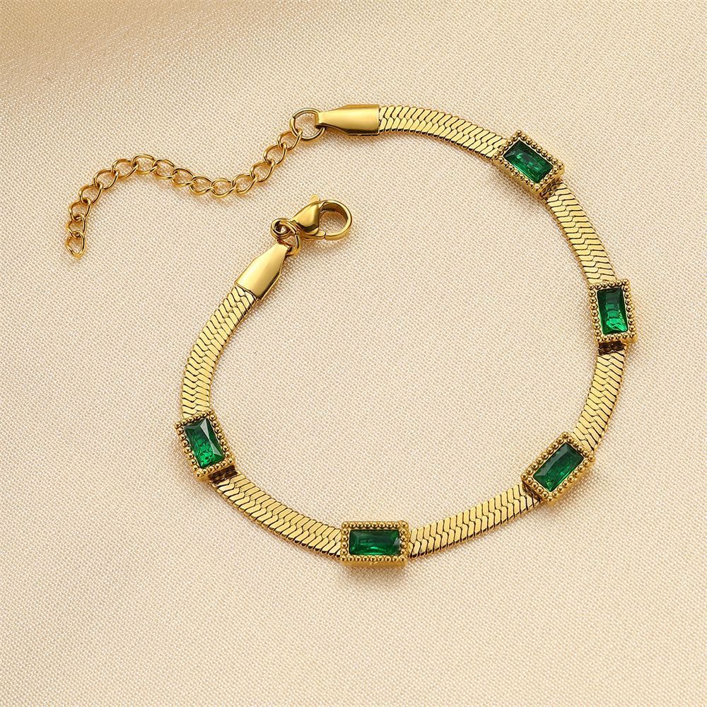 Fashion Emerald Zircon Bracelet 18K Gold Titanium Steel Bracelets