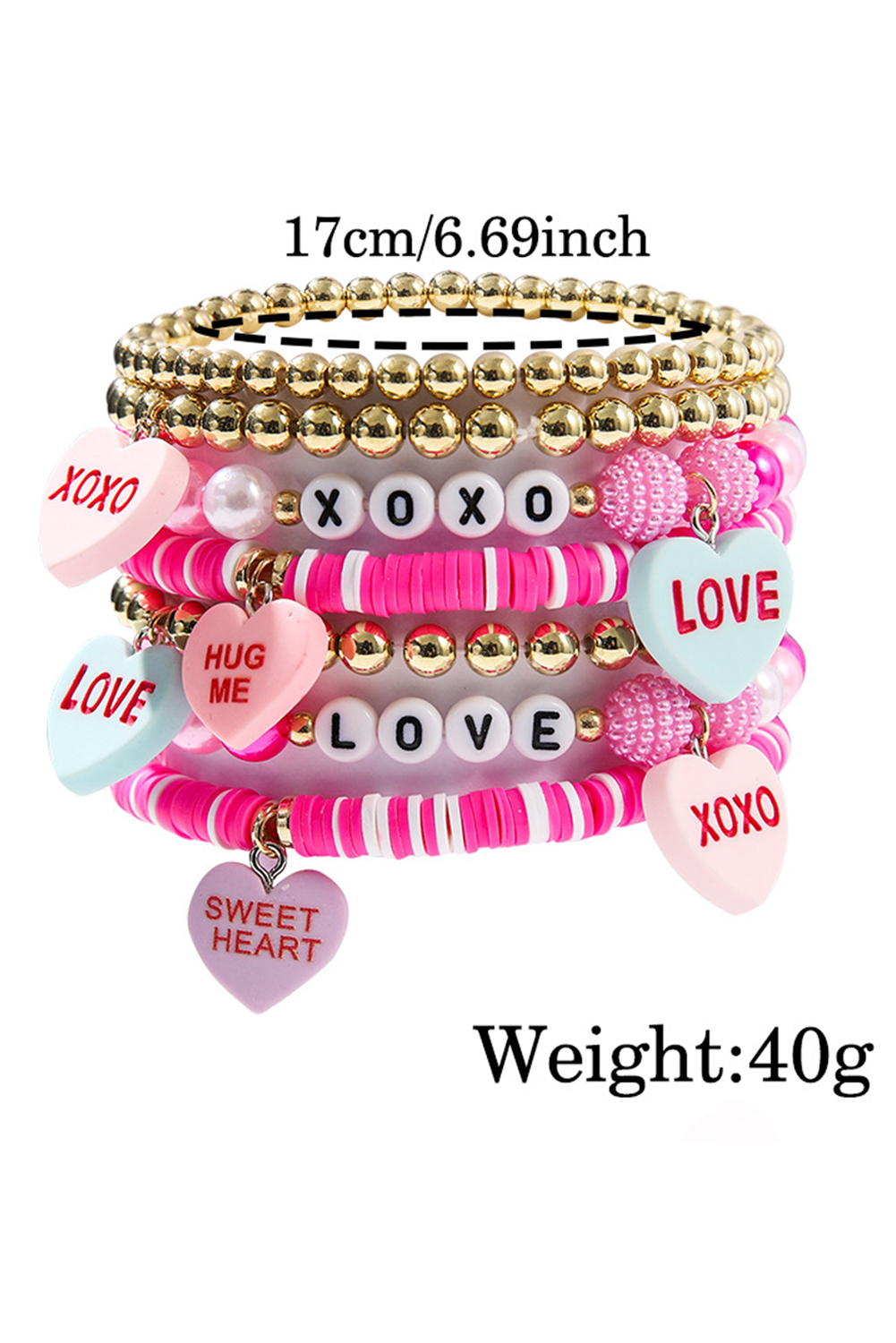 Pulsera de San Valentín con cuentas y corazón con estampado de letras Bonbon