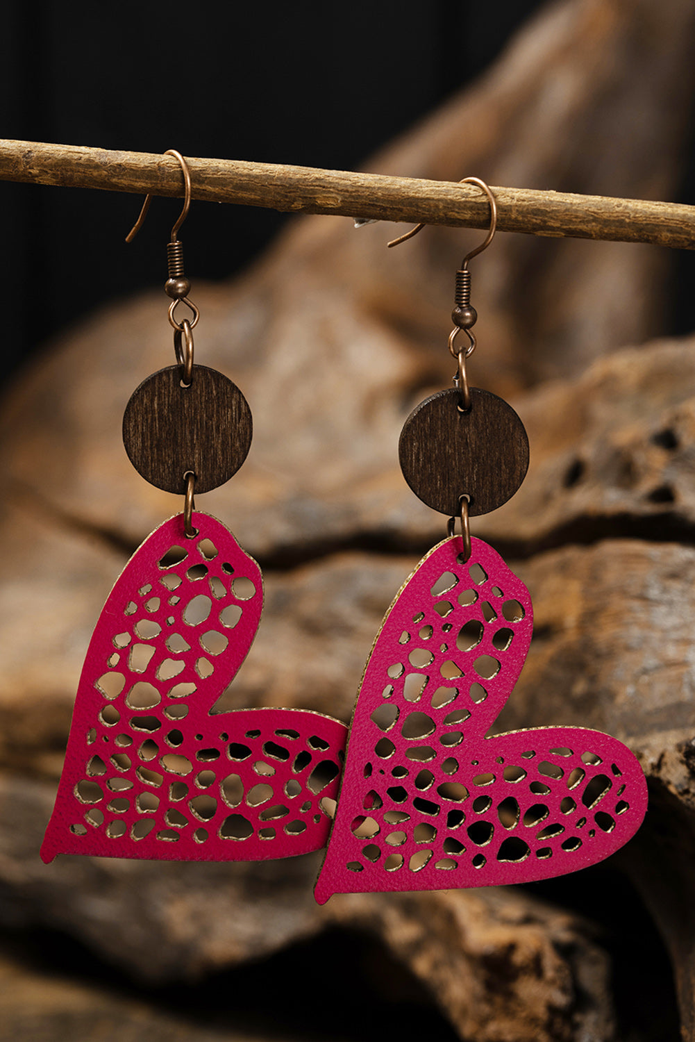 Pendientes colgantes con forma de corazón de amor hueco en color rosa claro para San Valentín