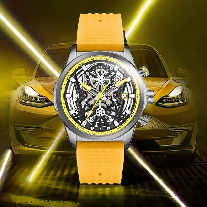 Reloj de cuarzo decorativo de estilo mecánico de silicona para hombre