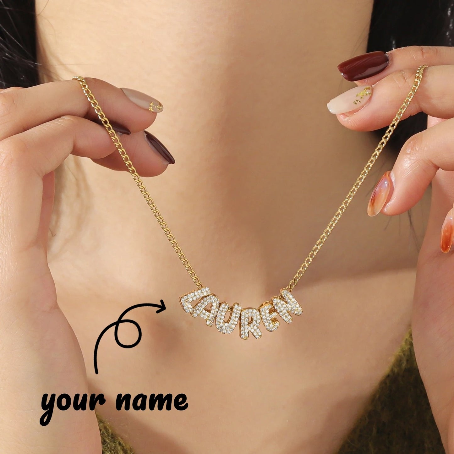 Personalised Crystal Bubble Name Pendant Bubble Name  Necklace Bubble Name Necklace 3D Letter Christmas Gifts For Women