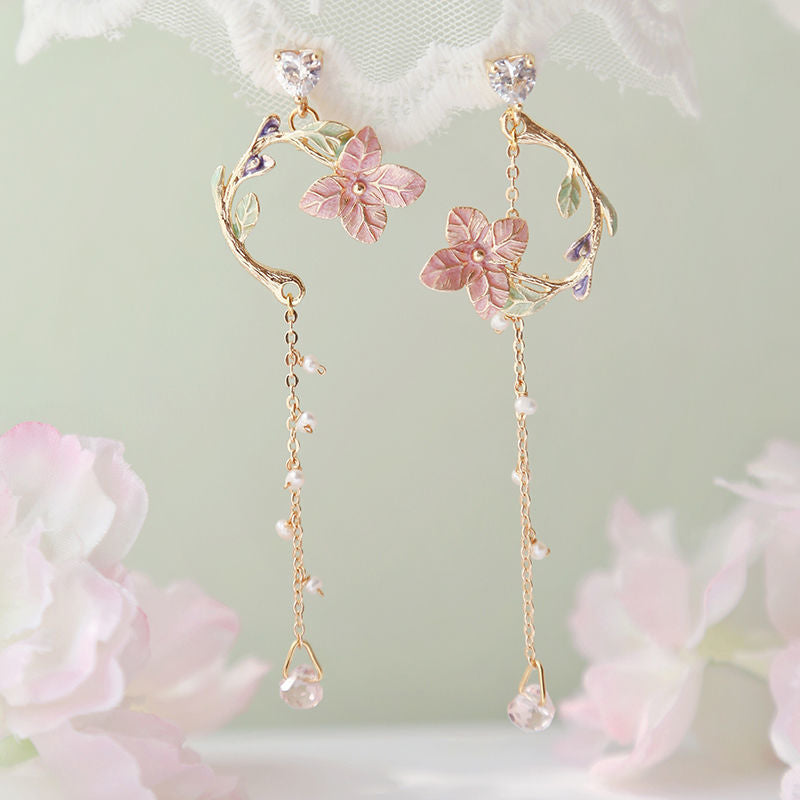 Cherry Blossom Girl Heart Asymmetry Super Fairy Slimming Sweet Earrings