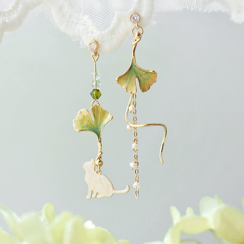 Cherry Blossom Girl Heart Asymmetry Super Fairy Slimming Sweet Earrings