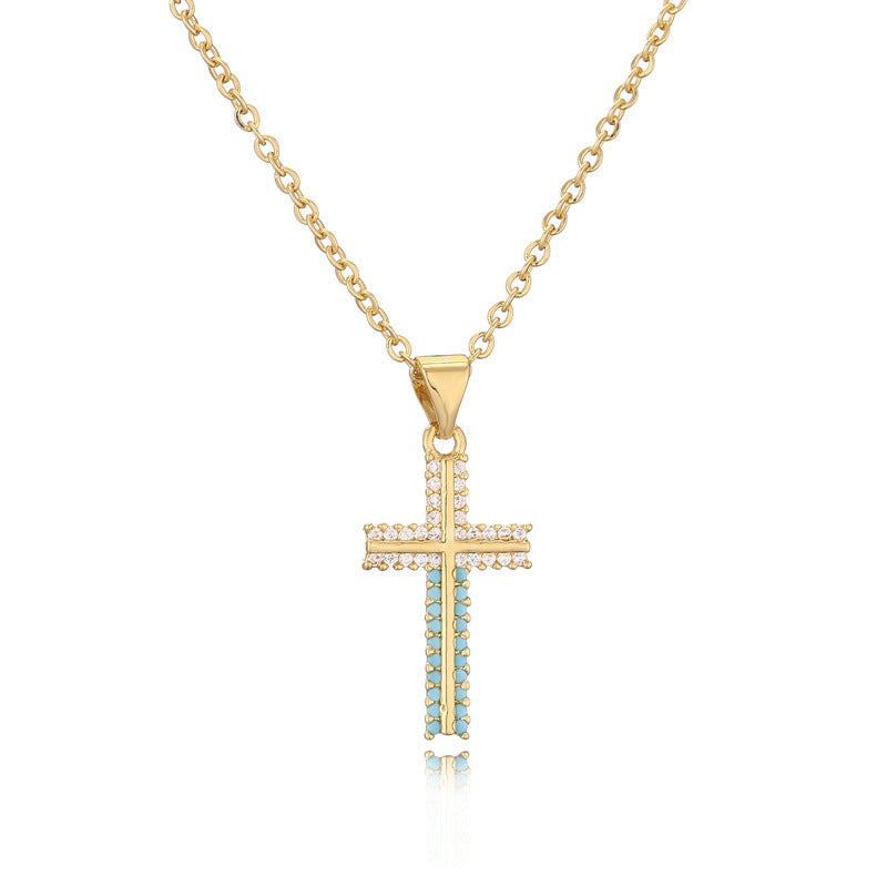 Micro-inlaid Turquoise Cross Necklace Clavicle Chain