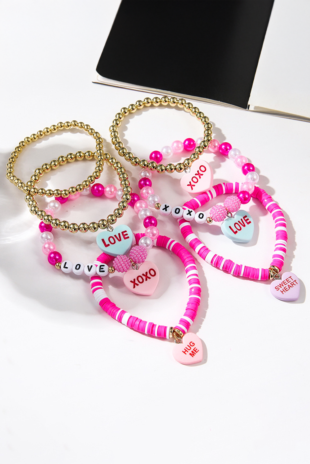 Pulsera de San Valentín con cuentas y corazón con estampado de letras Bonbon