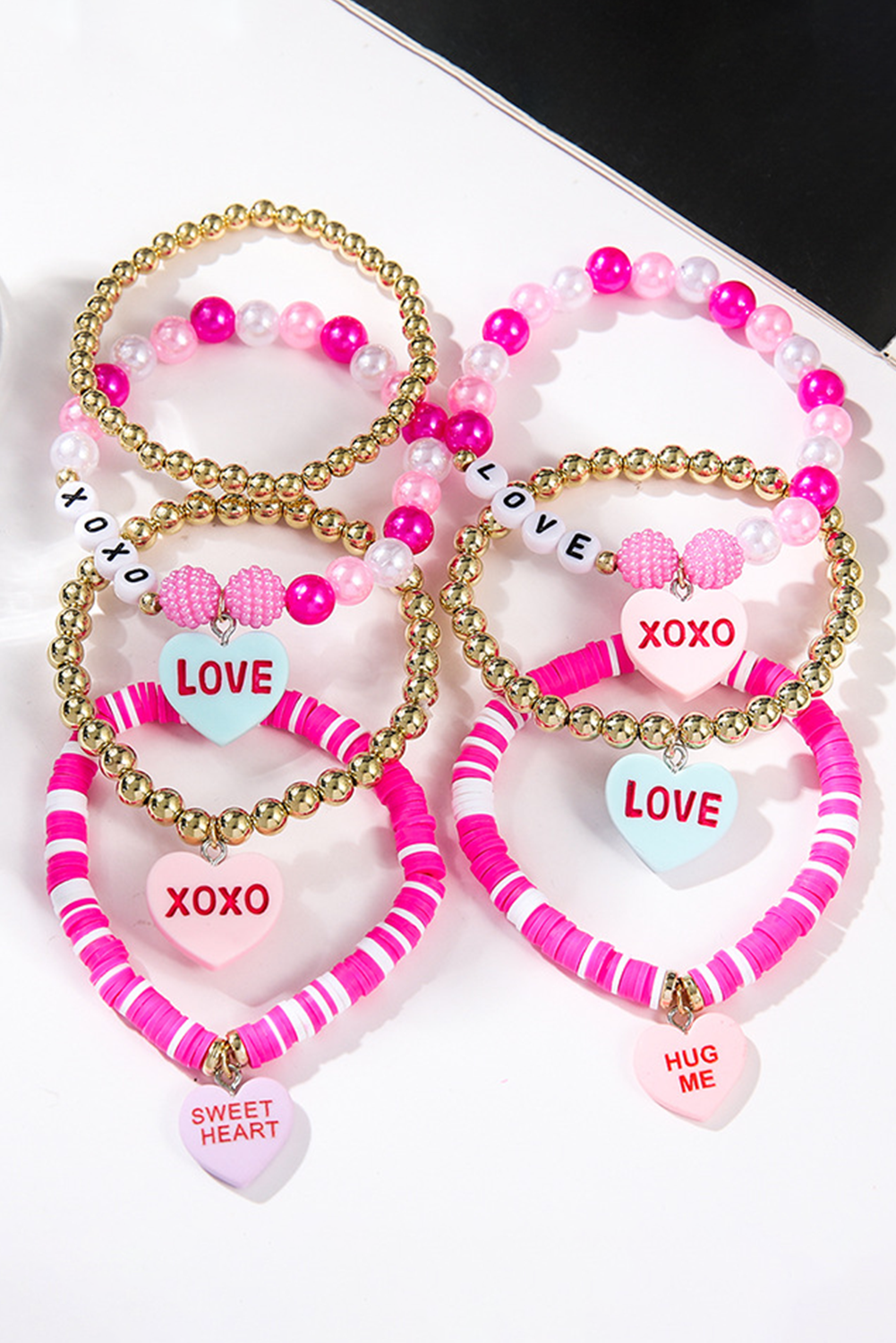 Pulsera de San Valentín con cuentas y corazón con estampado de letras Bonbon