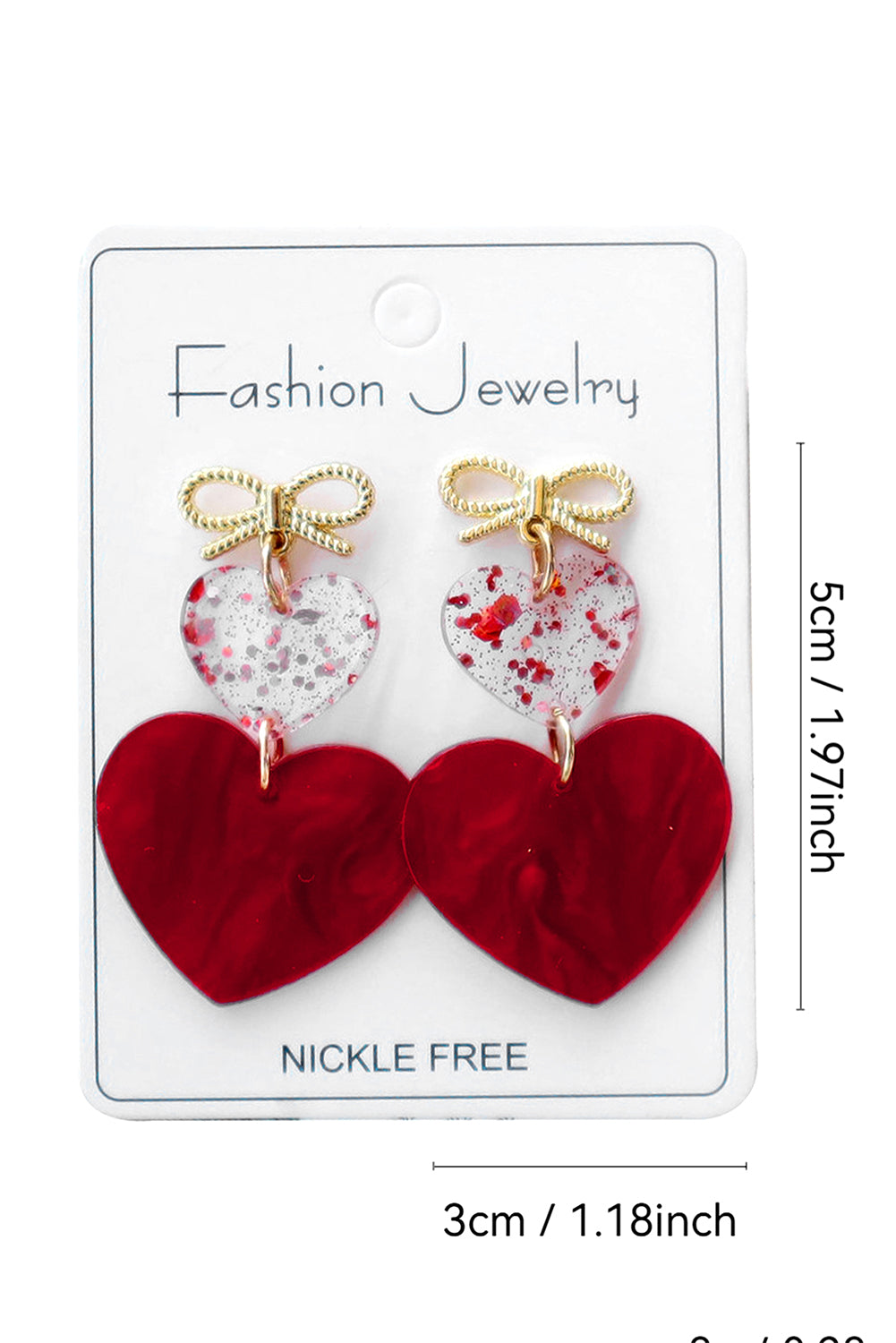 Fiery Red Heart Bowknot Valentines Earrings