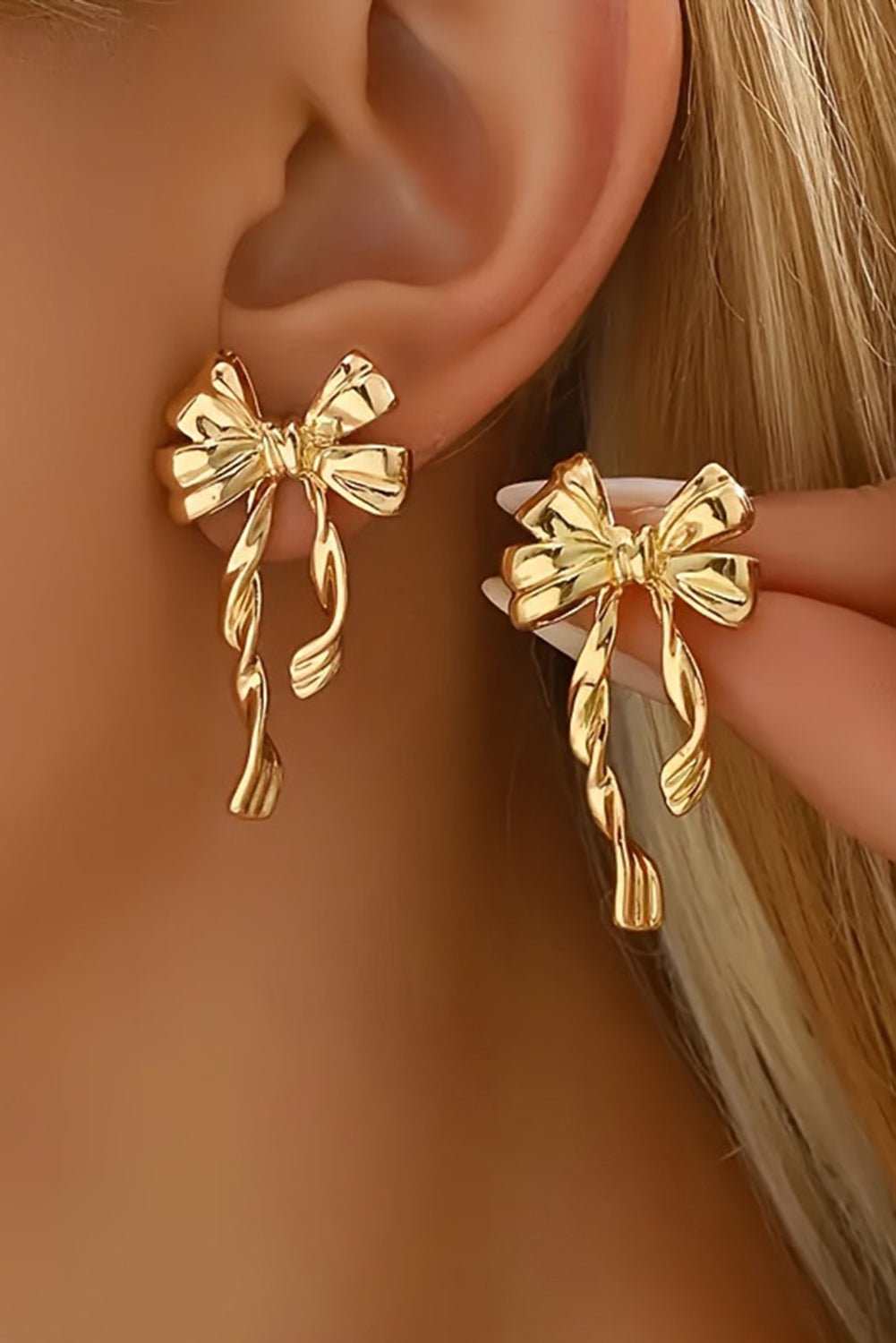 Gold Elegant Bow Stud Earrings