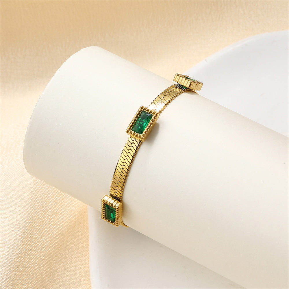 Fashion Emerald Zircon Bracelet 18K Gold Titanium Steel Bracelets