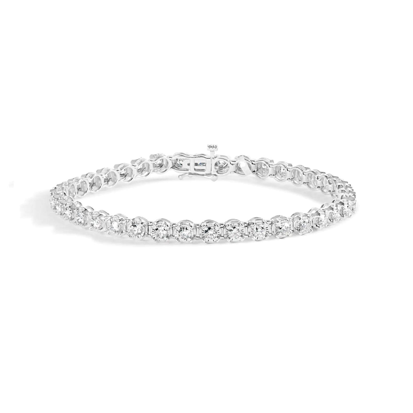 Pulsera de tenis con bisel de diamantes engastados milagrosamente de 3,00 ct en oro blanco de 10 quilates (color HI, claridad I2-I3) - 7,5"